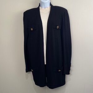 90s Vintage St. John Basics Santana Knit Open Front Black Cardigan Jacket